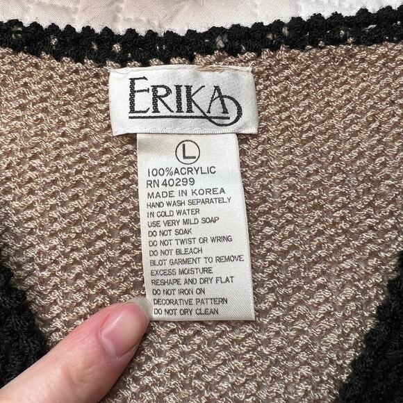 Erika VTG 80s Rockabilly Sweater NEW sz M Abstract Black Knit Preppy Winter Fall - Picture 7 of 9